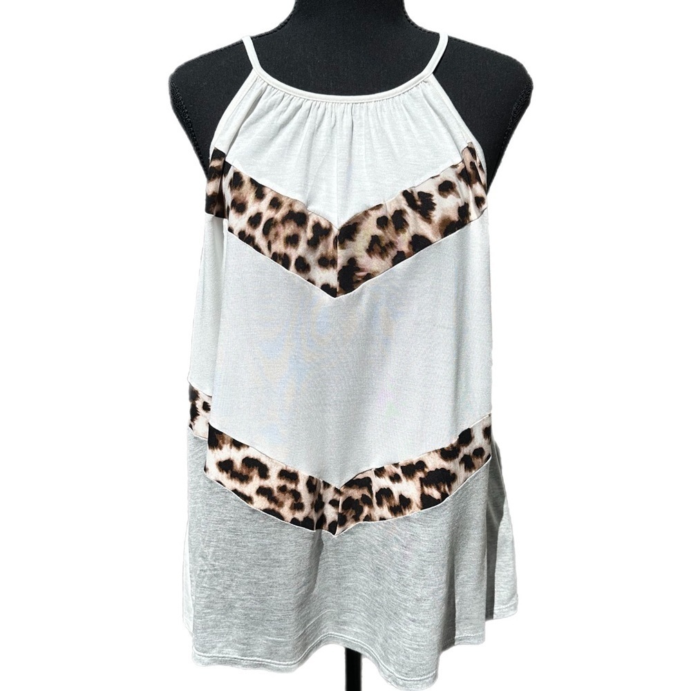 NWT‎ Ivory Leopard Chevron Color Block Tank Top M - Picture 2 of 11